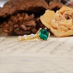 Unique 6-Prong Round Cut Emerald Engagement Ring - Additional view