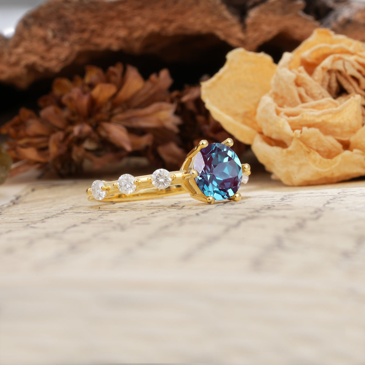 Unique 6-Prong Round Cut Alexandrite Engagement Ring - Additional view