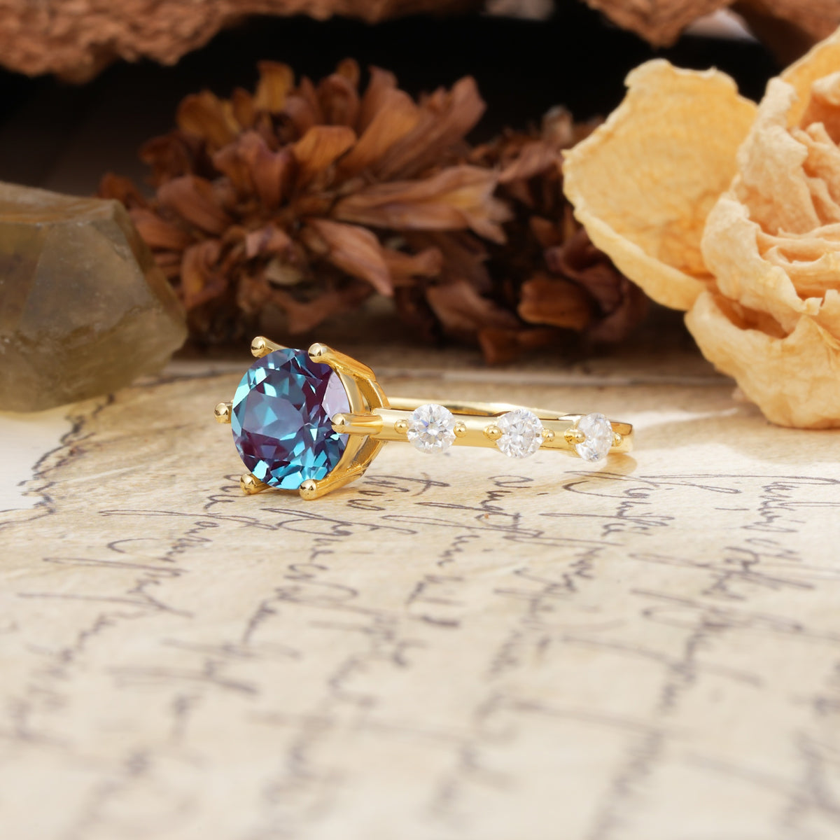 Unique 6-Prong Round Cut Alexandrite Engagement Ring - Additional view