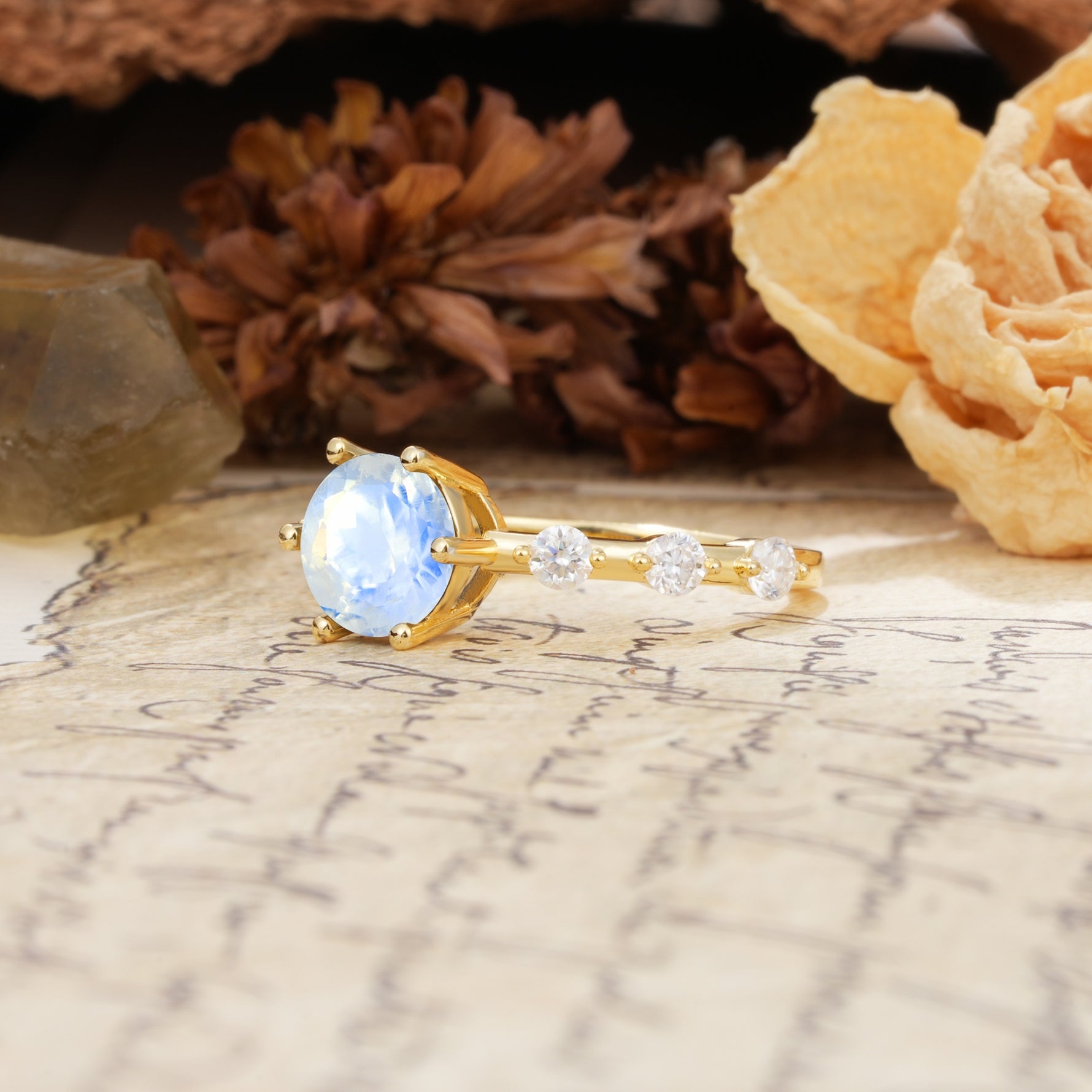 Unique 6-Prong Round Cut Moonstone Engagement Ring - Additional view