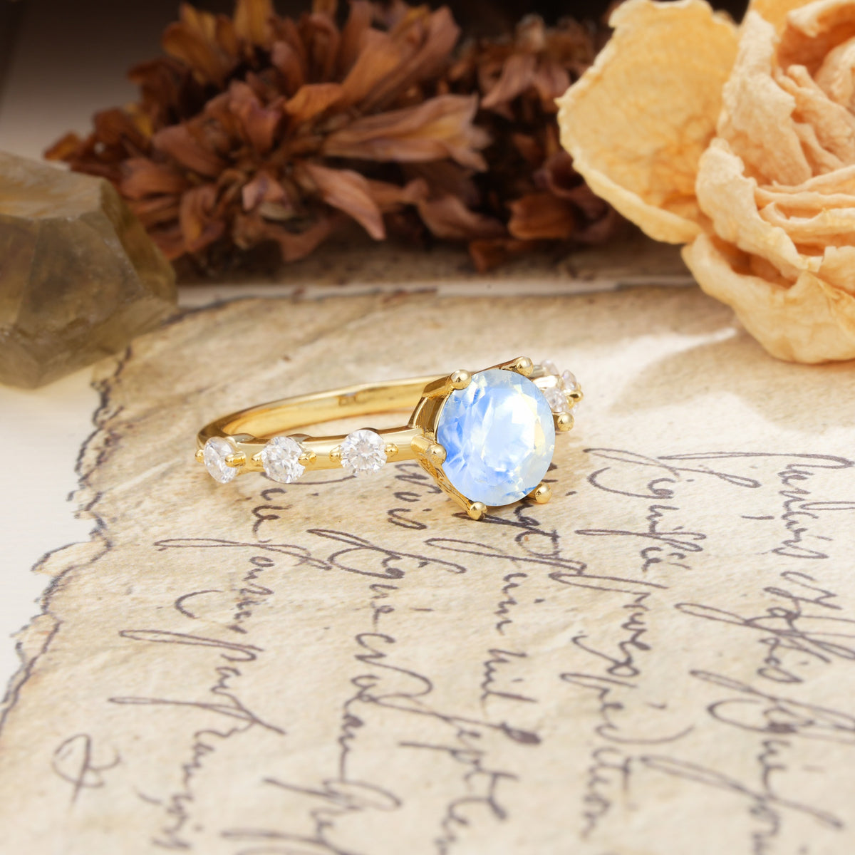 Unique 6-Prong Round Cut Moonstone Engagement Ring - Additional view