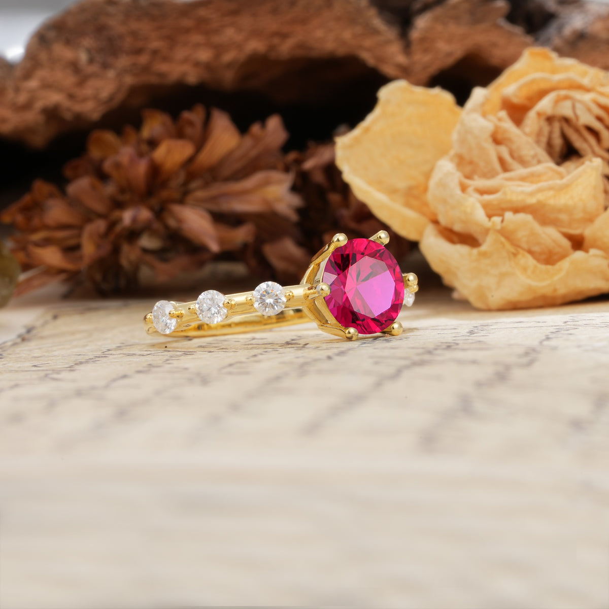 Unique 6-Prong Round Cut Ruby Engagement Ring - Additional view