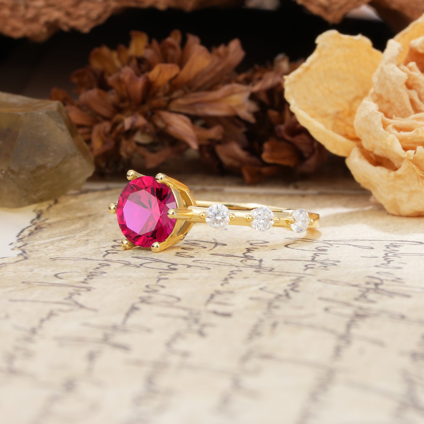 Unique 6-Prong Round Cut Ruby Engagement Ring - Additional view