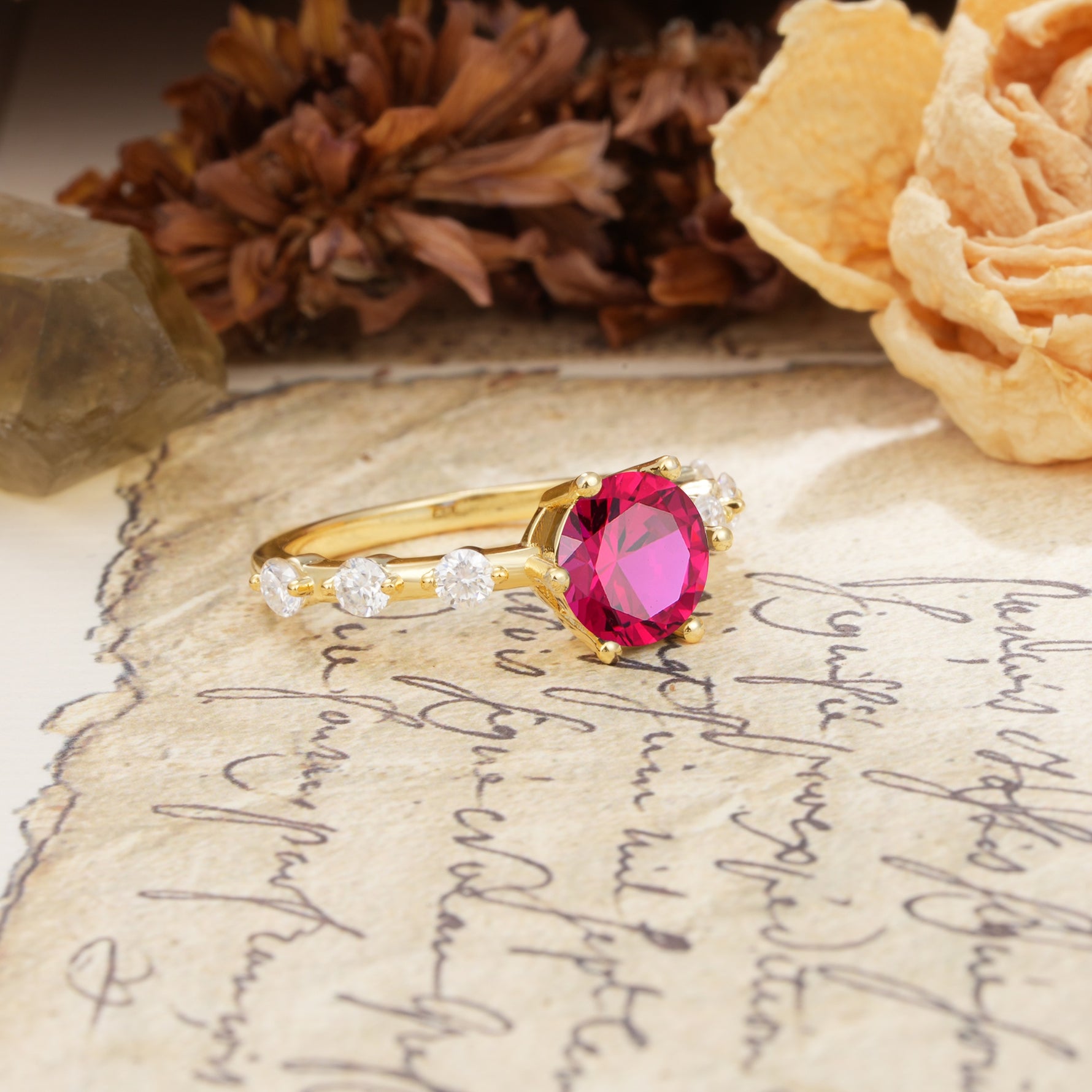 Unique 6-Prong Round Cut Ruby Engagement Ring - Additional view