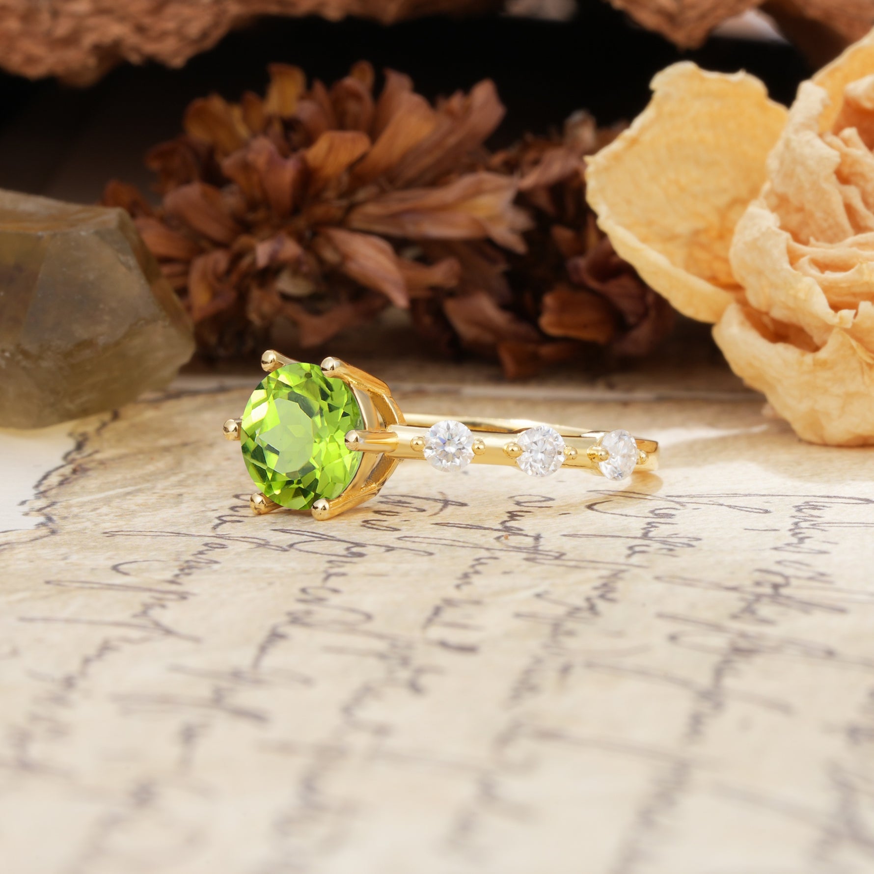 Unique 6-Prong Round Cut Peridot Engagement Ring - Additional view