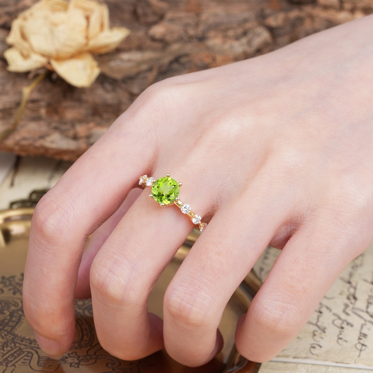 Unique 6-Prong Round Cut Peridot Engagement Ring - Additional view