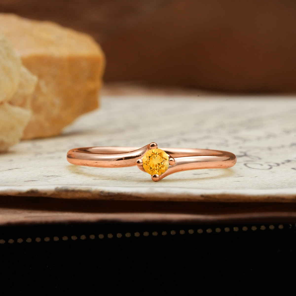 Classic and Minimalist 4-Prong Round-Cut Three-Stone Citrine Engagement Ring - Additional view