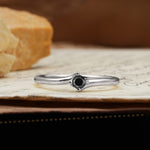 Classic and Minimalist 4-Prong Round-Cut Three-Stone Black Onyx Engagement Ring - Additional view