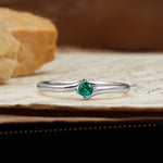 Classic and Minimalist 4-Prong Round-Cut Three-Stone Emerald Engagement Ring - Additional view
