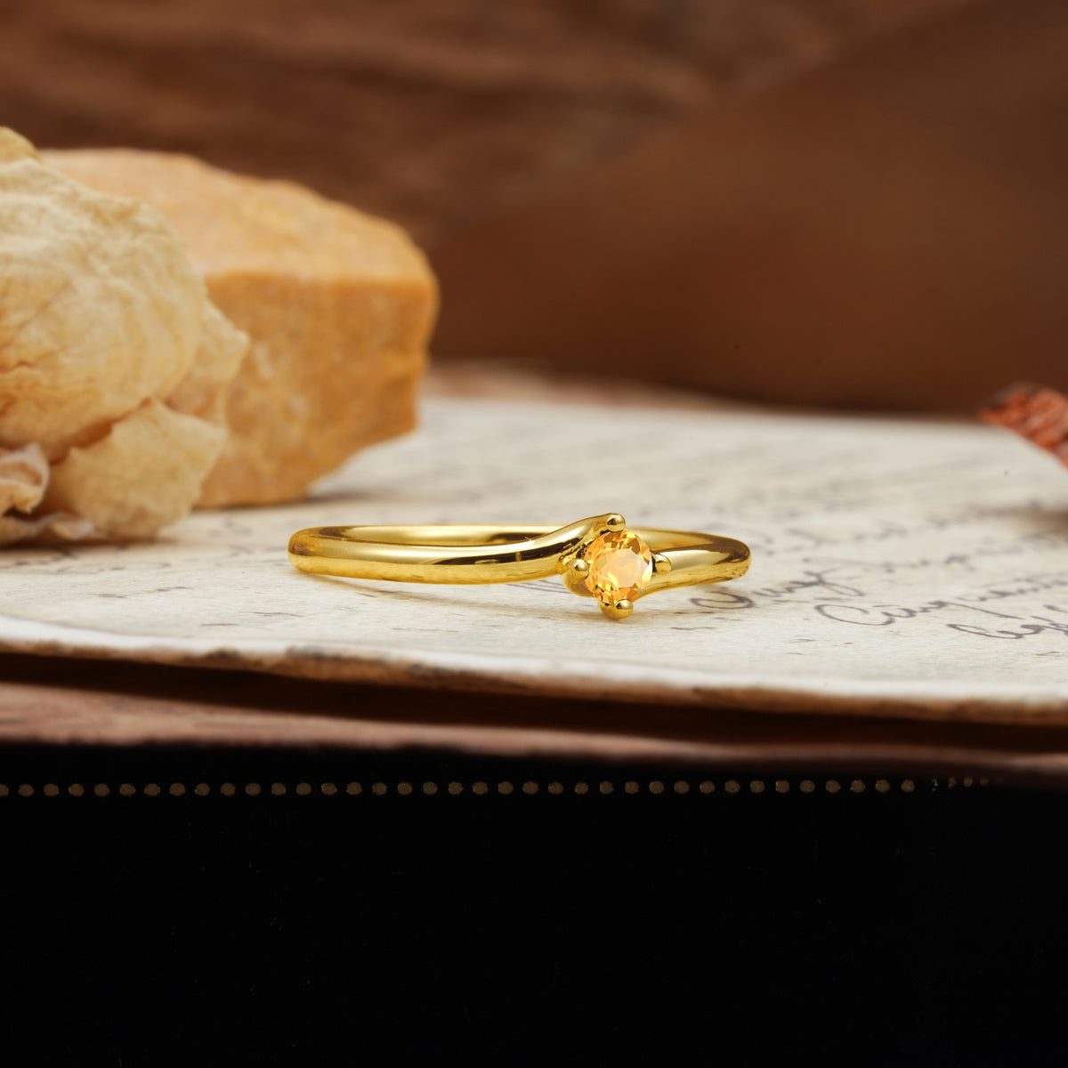Classic and Minimalist 4-Prong Round-Cut Three-Stone Citrine Engagement Ring - Additional view
