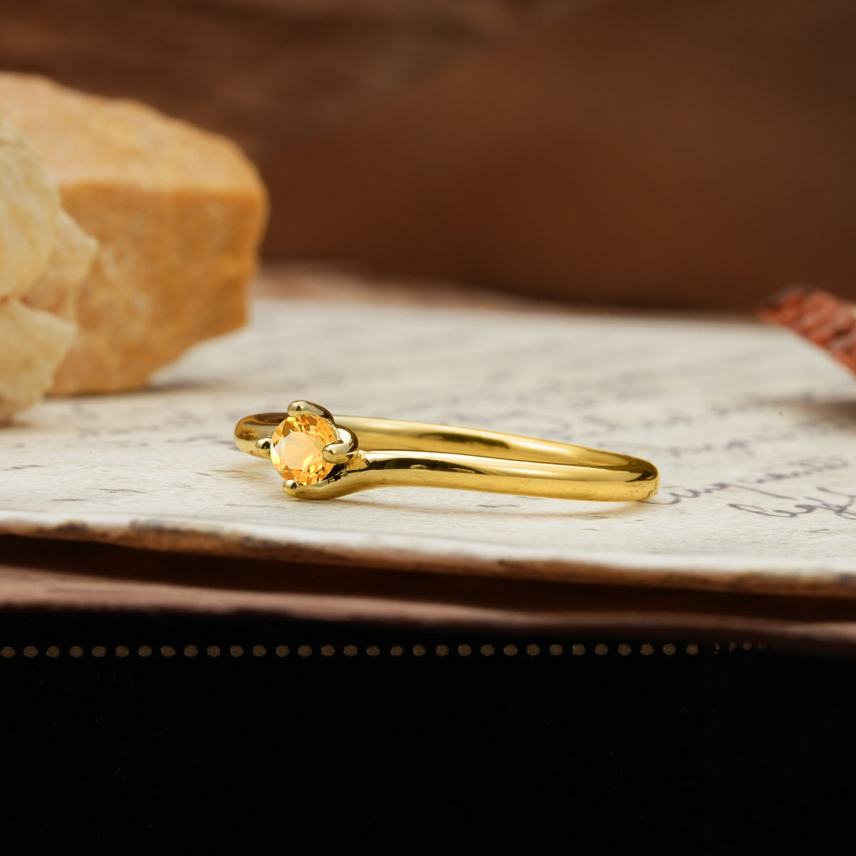 Classic and Minimalist 4-Prong Round-Cut Three-Stone Citrine Engagement Ring - Additional view