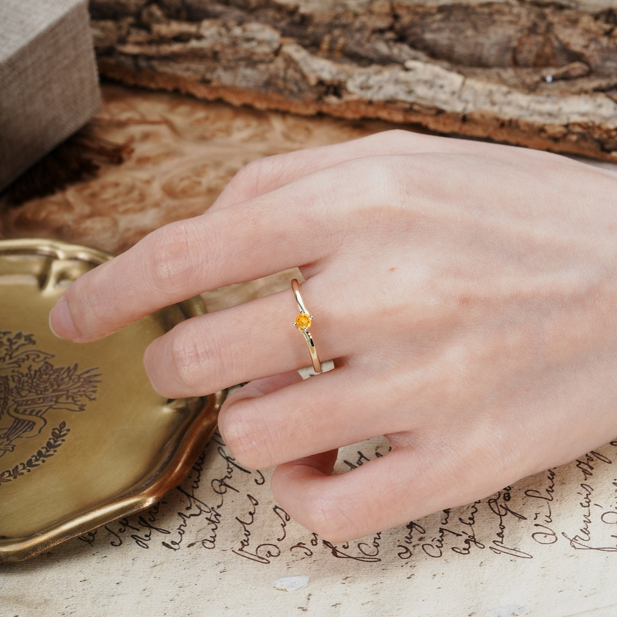 Classic and Minimalist 4-Prong Round-Cut Three-Stone Citrine Engagement Ring - Additional view