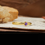 Classic and Minimalist 4-Prong Round-Cut Three-Stone Amethyst Engagement Ring - Additional view