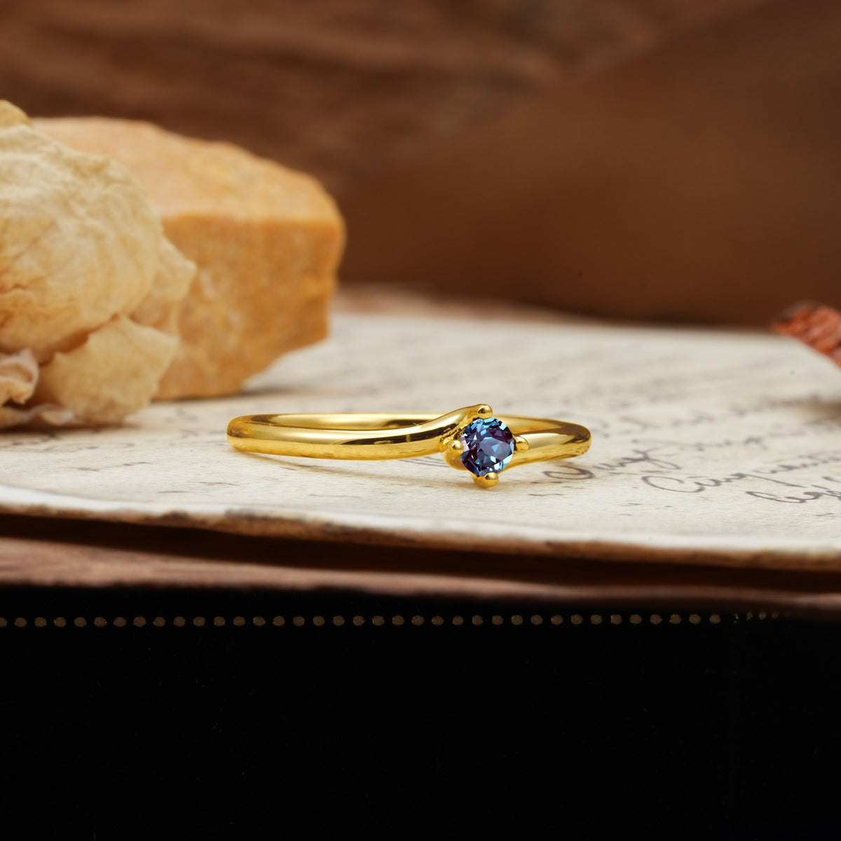 Classic and Minimalist 4-Prong Round-Cut Three-Stone Alexandrite Engagement Ring - Additional view