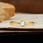 Classic and Minimalist 4-Prong Round-Cut Three-Stone Moonstone Engagement Ring - Additional view