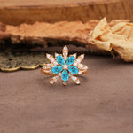 Unique and Luxurious Floral Design 4-Prong Pear Cut Turquoise Engagement Ring - Additional view