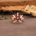 Unique and Luxurious Floral Design 4-Prong Pear Cut Garnet Engagement Ring - Additional view