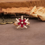 Unique and Luxurious Floral Design 4-Prong Pear Cut Ruby Engagement Ring - Additional view