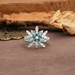 Unique and Luxurious Floral Design 4-Prong Pear Cut Moss Agate Engagement Ring - Additional view