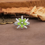 Unique and Luxurious Floral Design 4-Prong Pear Cut Peridot Engagement Ring - Additional view