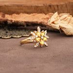 Unique and Luxurious Floral Design 4-Prong Pear Cut Citrine Engagement Ring - Additional view