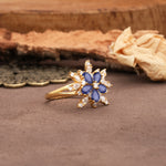 Unique and Luxurious Floral Design 4-Prong Pear Cut Tanzanite Engagement Ring - Additional view