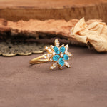 Unique and Luxurious Floral Design 4-Prong Pear Cut Turquoise Engagement Ring - Additional view