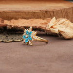 Unique and Luxurious Floral Design 4-Prong Pear Cut Turquoise Engagement Ring - Additional view
