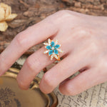 Unique and Luxurious Floral Design 4-Prong Pear Cut Turquoise Engagement Ring - Additional view