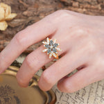 Unique and Luxurious Floral Design 4-Prong Pear Cut Black Rutilated Quartz Engagement Ring - Additional view