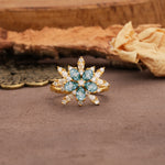 Unique and Luxurious Floral Design 4-Prong Pear Cut Moss Agate Engagement Ring - Additional view
