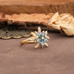 Unique and Luxurious Floral Design 4-Prong Pear Cut Moss Agate Engagement Ring - Additional view