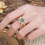Unique and Luxurious Floral Design 4-Prong Pear Cut Moss Agate Engagement Ring - Additional view