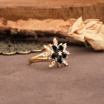 Unique and Luxurious Floral Design 4-Prong Pear Cut Black Onyx Engagement Ring - Additional view