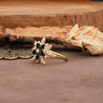 Unique and Luxurious Floral Design 4-Prong Pear Cut Black Onyx Engagement Ring - Additional view