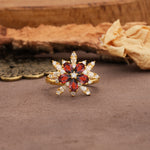 Unique and Luxurious Floral Design 4-Prong Pear Cut Garnet Engagement Ring - Additional view