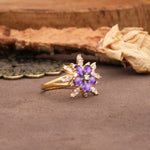 Unique and Luxurious Floral Design 4-Prong Pear Cut Amethyst Engagement Ring - Additional view
