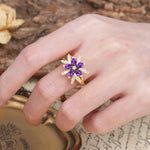 Unique and Luxurious Floral Design 4-Prong Pear Cut Amethyst Engagement Ring - Additional view