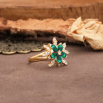 Unique and Luxurious Floral Design 4-Prong Pear Cut Emerald Engagement Ring - Additional view