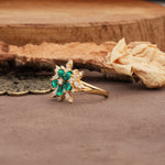 Unique and Luxurious Floral Design 4-Prong Pear Cut Emerald Engagement Ring - Additional view