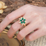 Unique and Luxurious Floral Design 4-Prong Pear Cut Emerald Engagement Ring - Additional view