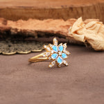 Unique and Luxurious Floral Design 4-Prong Pear Cut Moonstone Engagement Ring - Additional view