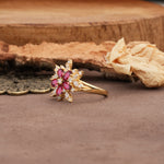 Unique and Luxurious Floral Design 4-Prong Pear Cut Ruby Engagement Ring - Additional view