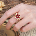 Unique and Luxurious Floral Design 4-Prong Pear Cut Ruby Engagement Ring - Additional view