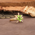 Unique and Luxurious Floral Design 4-Prong Pear Cut Peridot Engagement Ring - Additional view
