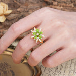 Unique and Luxurious Floral Design 4-Prong Pear Cut Peridot Engagement Ring - Additional view