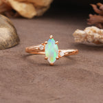 Classic Luxury 6-Prong Marquise Cut Three Stone Fire Opal Engagement Ring - Additional view