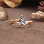 Classic Luxury 6-Prong Marquise Cut Three Stone Black Rutilated Quartz Engagement Ring - Additional view