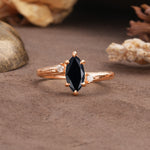 Classic Luxury 6-Prong Marquise Cut Three Stone Black Onyx Engagement Ring - Additional view