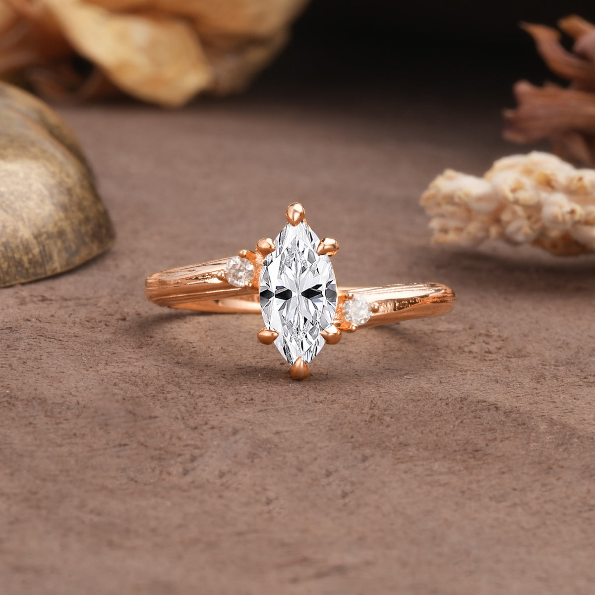 Classic Luxury 6-Prong Marquise Cut Three Stone Lab Diamond Engagement Ring - Additional view